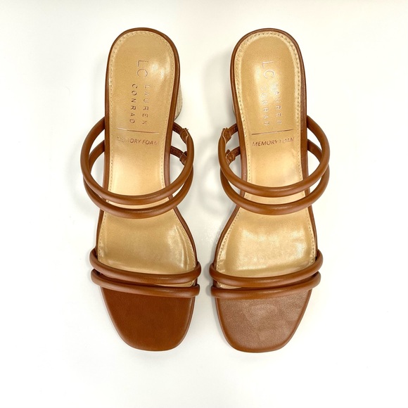 LC LAUREN CONRAD SENCHA COGNAC ROUND BLOCK HIGH HEEL SANDALS🆕 - Picture 8 of 16